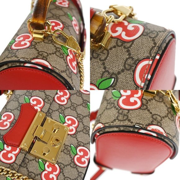 Authentic GUCCI Apple Small Bamboo 2Way Chain Shoulder Hand Bag Supreme Leather - Picture 12 of 16